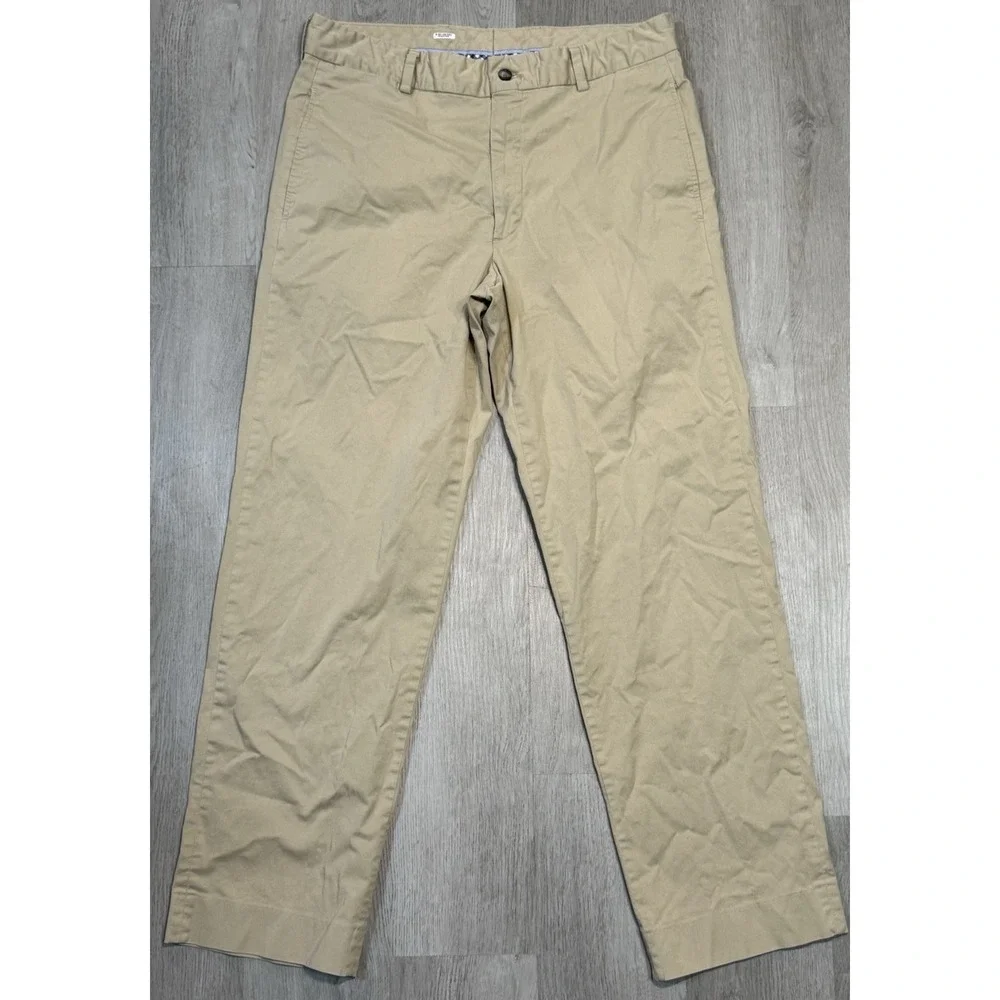 Charleston Khakis Pants Mens 35x30 Beige Tan Seersucker Chino Trouser Flat Front